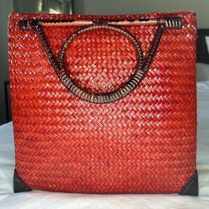 Red Straw Handle Beach Casual Bag